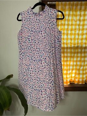 Duffield Lane White Dress with Pink and Purple Mosaic Print